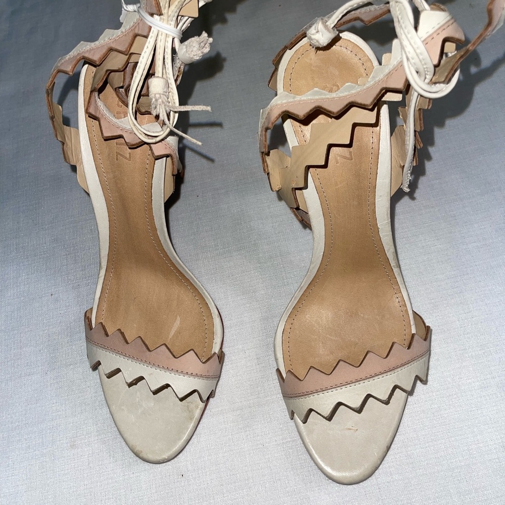 SCHUTZ Cream and Tan Zigzag Heels